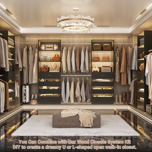 Aheaplus Closet System, 6-15Ft Custom Wood Closet Organizer with 8 Drawers