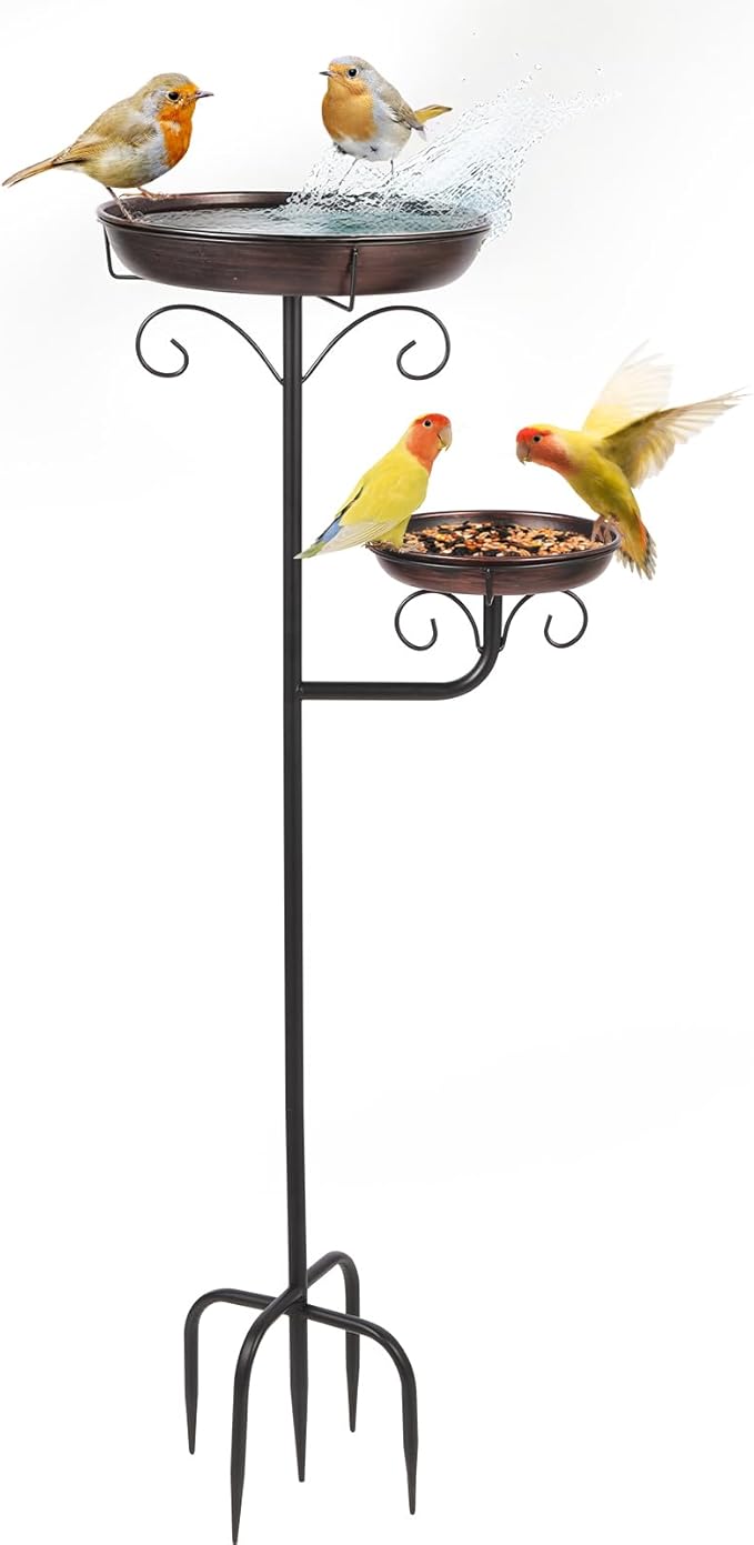 42" Large Freestanding Metal Bird baths for Outdoors Bird Feeder for Garden Decor, Removable Bowl with Strong 5 Stakes, Bird Bath for Outside, Ground Mounted Birdbaths for Pation Backyard Lawn