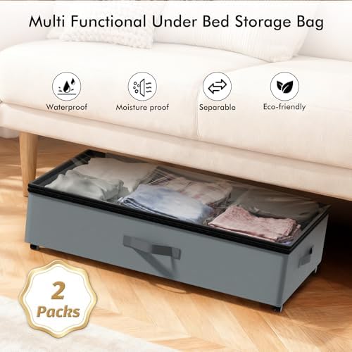 2-Pack Under Bed Storage Containers with Wheels, 75L Each, Gray