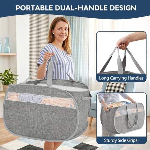 100L Collapsible Laundry Baskets, Foldable Dual Handles Laundry Hamper Grey | Lightweight, Easy to Carry, Up and Downstairs, Tear-Proof, Space-saving, for Laundry Room, Bedroom, Bathroom, Travel, Dorm