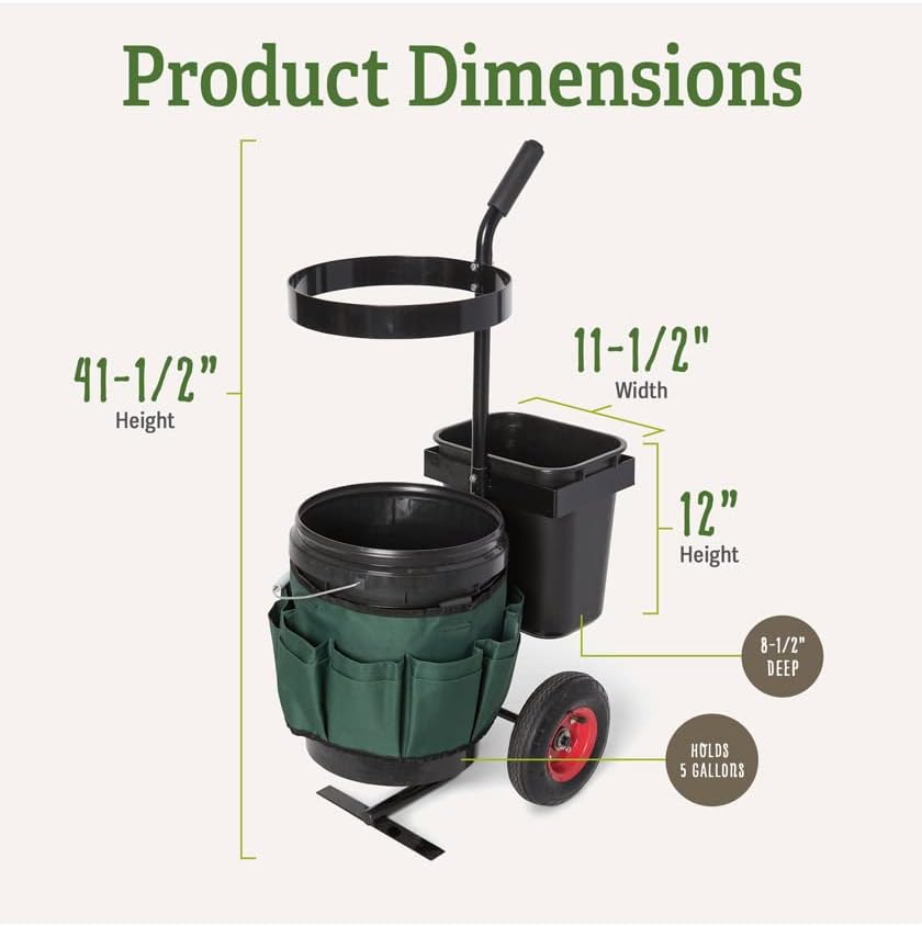 Gardener's Supply Company Heavy Duty Mobile Tool Storage Caddy | All in One Easy-Roll Garden Utility Cart Carrier | Includes 5-Gallon Bucket & Fabric Organizer with Multiple Pockets