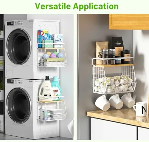Ofiray-home Magnetic Fridge Shelf with Wood Lid, Fruit Potato Onion Storage Bins, Pantry Organizers, Large Container Spice Rack for Refrigerator, Kitchen Counter, Cabinet (2, White)