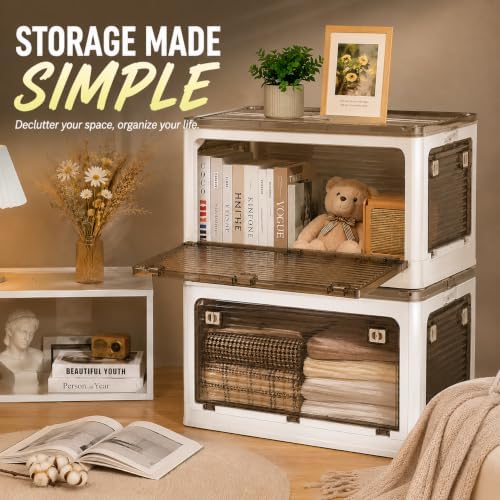 3-Pack 83L Stackable Storage Bins with Lids and Wheels, Foldable Storage Boxes Collapsible Organizers for Home Organization, Storage Cabinets for Outdoor Camping, Yellow