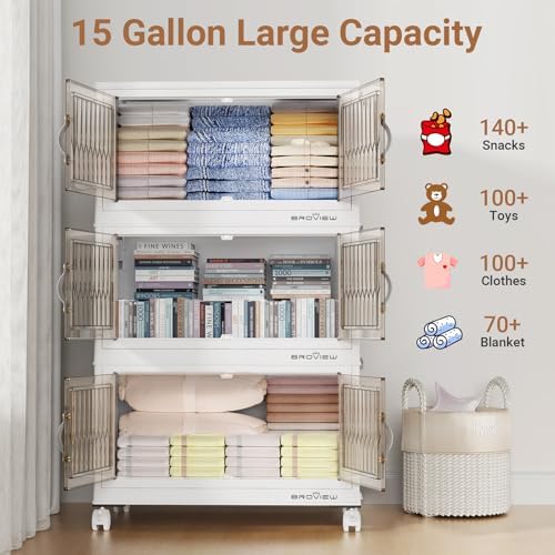 BROVIEW 300Qt Stackable Storage Bins with Lid for Home Dorm, 5Pack White