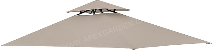 APEX GARDEN Replacement Canopy Top CAN ONLY FIT for model #L-GG001PST-F 8' X 5' Brown Double Tiered Canopy Grill BBQ Gazebo (Top Only) (Beige)