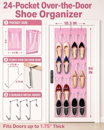 Over-the-Door Kids Shoe Organizer Pink Shoe Rack for Door