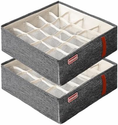 2 Pack Sock Organizer Dor Drawers, 40 Cell Fabric Foldable Cabinet Closet Organizers and Storage Boxes for Storing Socks, Underwear, Ties (6+20 Cells, Gray) (Dark Gray, 2 * 20cells)