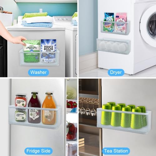 Picowe 2 Pack Magnetic Laundry Organizer, Magnet Basket for Laundry Room,16.5lb Capacity Magnetic Shelf for Washer /Dryer, Fridge & Small Spaces ( L+XL, White)