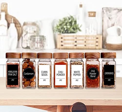 Churboro 36 Pack 4oz Glass Spice Jars with 547 Labels, Acacia Wood Lids