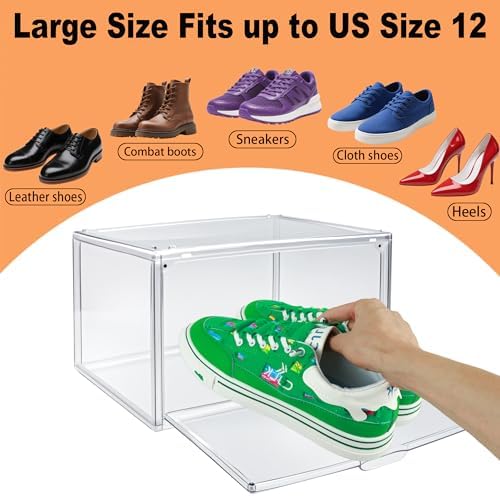 1 Pack Acrylic Shoe Boxes for Flat, Loafer & Small Space, Fits Size 12.5