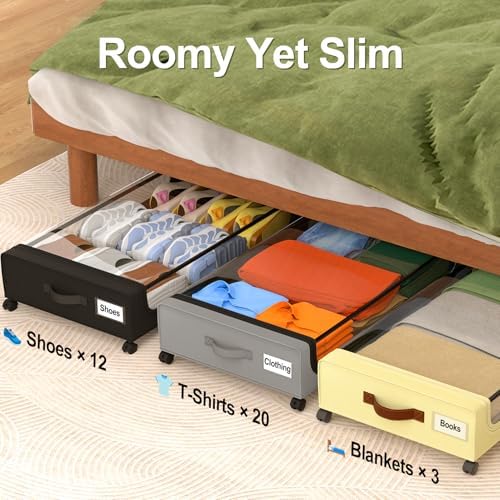 GoMaihe Under Bed Storage with Wheels 48L Black 2-Pack