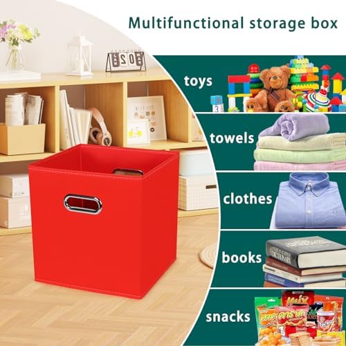 Black Foldable Storage Cubes Bins, Fabric Storage Box Cubes Organizer Baskets with Dual Handles for Home Organizer,Set of 3,(Red)