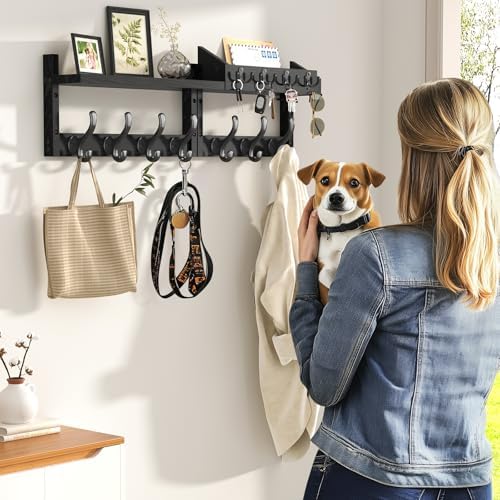 Evermagin 29" Coat Rack Wall Mount with Shelf & 11 Hooks, Entryway, Black