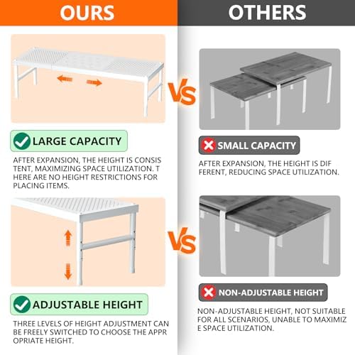 2 Pack Expandable adjustable stackable kitchen cabinet organizer,spice rack | Counter Shelf for Cabinets,Small Cupboard Organizers,Heavy Duty Metal Pantry Storage Shelves Racks for kitchen,bathroom