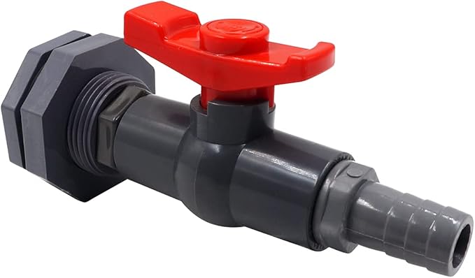 rain barrel spigot kit within 3/4 inch pvc bulkhead adapter 3/4" valve 5/8" plastic barb fitting, for 5/2.5/50/55/100 gallon water tank garden bucket outdoor rainwater collection
