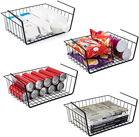 4Pcs Under Shelf Basket Metal Wire Under Cabinet Basket for Kitchen Pantry