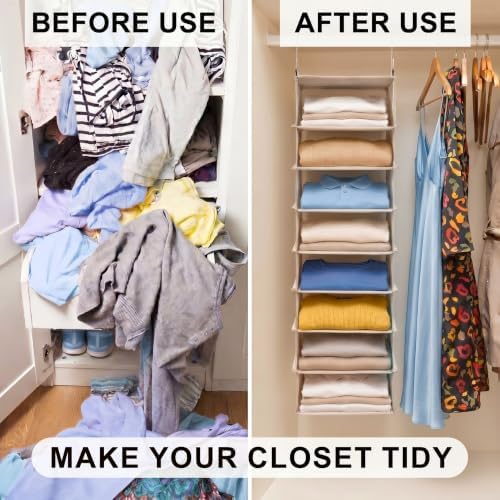 Tudomro 8 Shelf Hanging Sweater Closet Organizer Beige Canva Storage Shelve