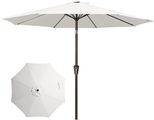 JEAREY 10FT Patio Umbrellas Outdoor Table Umbrella with Push Button Tilt and Crank, Market Umbrella 8 Sturdy Ribs UV Protection Waterproof for Pool, Garden (White)