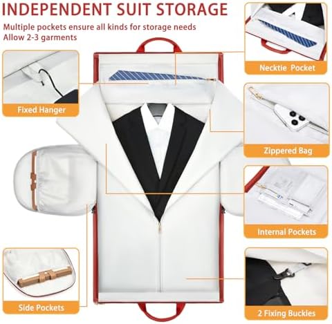 PU Leather Garment Bag, Convertible Garment Duffel Bag for Travel Mens Suit Bag 2 in 4 Waterproof Foldable Carry on Garment Bag with Shoulder Strap Weekender Bag with Shoe Pouch