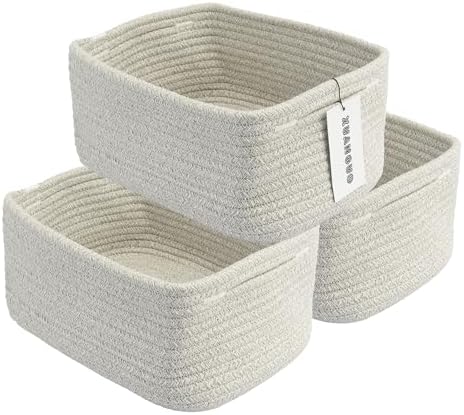 XUANGUO Small Woven Storage Baskets for Shelves, 12" x 8" x 5", Gray