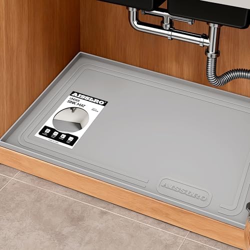 Under Sink Mat 25" X 19", Waterproof Silicone Cabinet Kitchen Liner, Gray