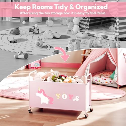 GRANNY SAYS 135L Large Toy Box for Girls, Toy Chest Storage with Wheels | 360° Swivel Casters, Cute Animal Pattern, Washable Toy Storage, Quick Assembly, Holds Stuffed Animals for Boys & Girls Room