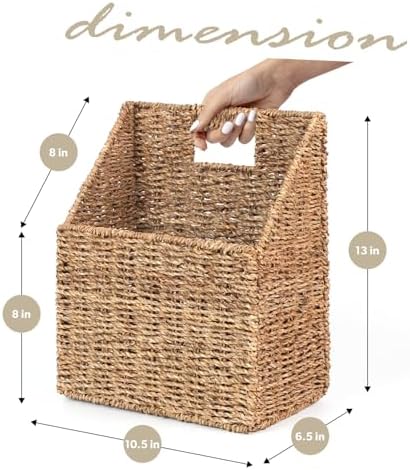 Wicker Hanging Storage Basket (10,5"Lx6,5"Wx13"H), Set of 2 Wall Baskets, Seagrass Baskets, Wall Decor Wicker Basket Hanging for Organizing Files, Mails, Books, Magazine,...