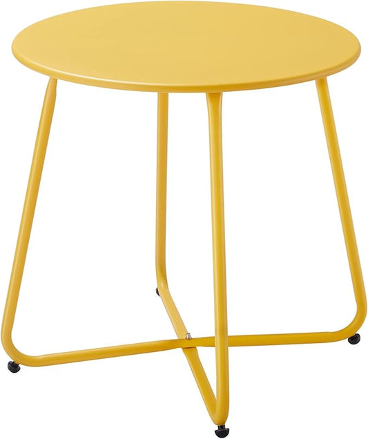 Meluvici Patio Small Outdoor Side Table Waterproof Round Metal Steel Side Table Weather Resistant Portable Outdoor and Indoor End Table for Garden Balcony Yard, Yellow