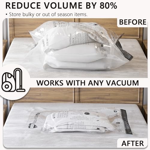 Vacuum Storage Bags, Compression Packing Space Saver Seal Bags for Clothing Bedding Comforters Blankets Pillows, 8 Combo