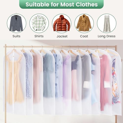 Carbrea 6 Pack Translucent Garment Bags for Hanging Clohes - 24" x 49"