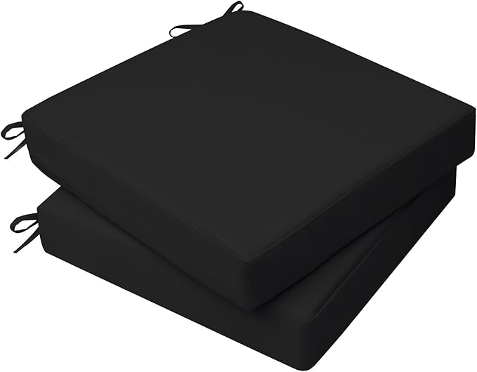 AAAAAcessories Outdoor Seat Cushions for Chairs, Waterproof, Fade-Resistant, 22" x 22" x 3", Patio Furniture Replacement Cushions, Set of 2, Charcoal Black