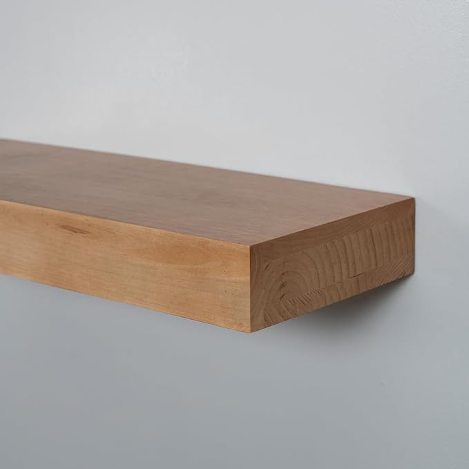Urbandi Modern Floating Shelves 3 Inches Thick for Wall, Wide Shelves for Kitchen, Living Room, Bedroom, and Bathroom, Natural Pine Wood, Rustic Wooden Shelf, (Set of 2) (Aged Oak, 24Lx3Hx8D)