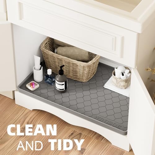Winisok Waterproof Under Sink Mat 40" x 19", Silicone Mat, Beige | Raised Edge Traps Spills & Leaks, Shelf Liner, Cabinet Protector, for Kitchen, Bathroom, Boots, Pets, Home Essentials