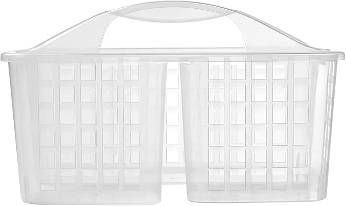 ALINK Plastic Shower Caddy Basket with Compartments, Portable Divided Cleaning Supply Storage Organizer with Handle for College Dorm Bathroom - Clear