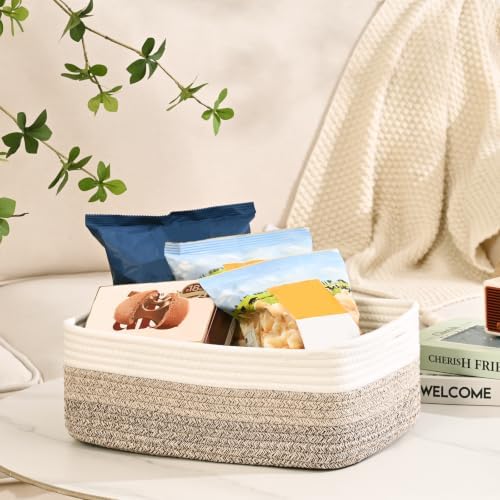 Shallow Storage Baskets for Shelves, 15x11x5.1 Inch Woven Baskets for organizing, 2 Pack Storage Bins for Nursery, Bathroom, Closet, Decorative, Gradient Brown
