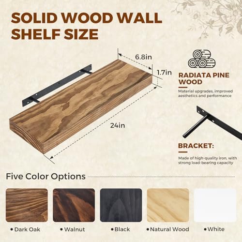24x6.8x1.7in Solid Wood Floating Wall Shelf Set of 2 Oak Finish