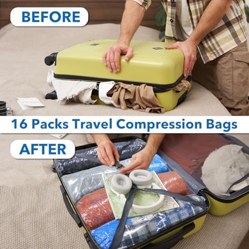 MEIQIHOME Vacuum Storage Bags, Space Saver Sealer Bags for Clothing, Pillows, Comforters, Blankets, Bedding, Travel, 16 Roll Bags, PA+PE Material