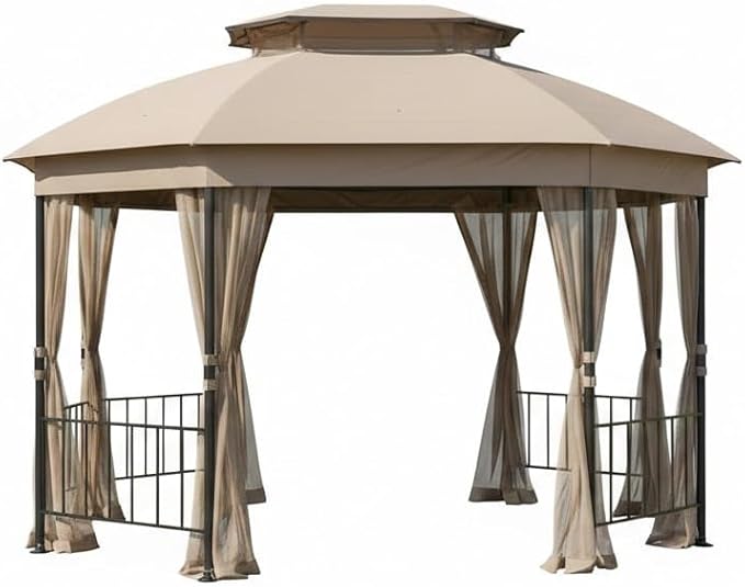 Garden Winds Reinforced RipLock 350 Replacement Canopy Top Cover Compatible with Jefferies 10’ x 12’ Gazebo Model A101013211 - Beige