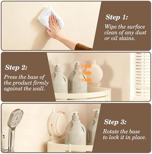Corner Shower Caddy Bathroom Organizer（2-Pack Cream White）,No-Drilling Aluminum Suction Cup Corner Shower Shelf with Towel Bar & Hooks,Detachable and Reusable Bathroom and Kitchen Storage