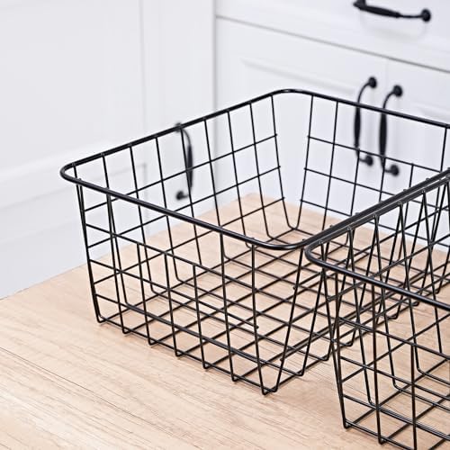 11" Upright Freezer Storage Baskets, Black Wire Storage Bins Small Bakset for Freezer, Pantry, Bathroom Organizing, Set of 4