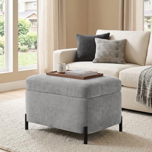 Zihanhome Chenille Storage Ottoman with Lift-Top Lid, Ottoman Bench