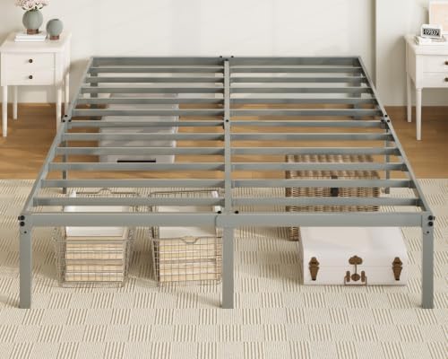 Allewie Queen Bed Frame, 14 inch Metal Beds with Storage Space, Grey