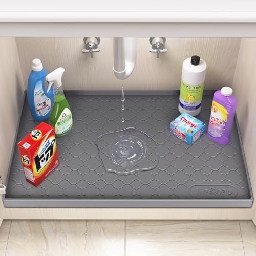 Jin&Bao Waterproof Under Sink Mat 46" x 22", Thick Silicone Mat Cabinet Protector for Kitchen and Bathroom, Shelf Liner, Home Organizer and Storage, Multipurpose Tray for Gadgets and Essentials