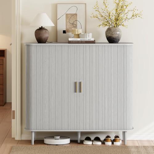 DHH Shoe Storage Cabinet with Sliding Door, 6-Tier Shoe Cabinet with Adjustable Shelves, Modern Freestanding Shoe Storage Organizer for Entryway, Hallway, Living Room (Washed Grey, 47 ")