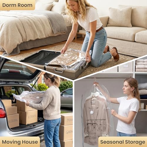 TAILI Hanging Vacuum Storage Bags for Clothes,4 Combo with Pump
