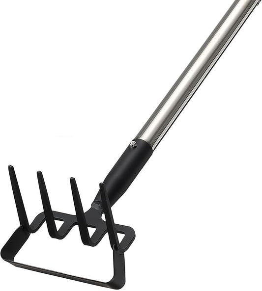 2-in-1 Heavy Duty Garden Hoe with 60" Adjustable Handle, Stirrup Hoe & Cultivator Weeding Rake - Lightweight Gardening Tool for Fast Weed Removal, Cultivating & Loosening Soil, Stainless Steel
