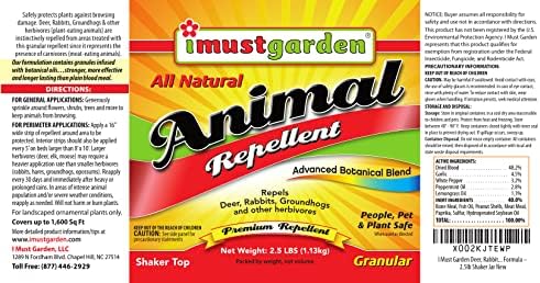 I Must Garden Deer, Rabbit and Groundhog Repellent: All-Weather Granular Formula – 2.5lb Shaker Jar