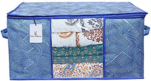 Kuber Industries Non-Woven Rectangular Laheriya Design Non Woven Underbed Blanket Cover With Transparent Window Storage Organizer Bag (Extra Large, Blue, Ctktc034507) - 2 Pieces, 47 Centimeters
