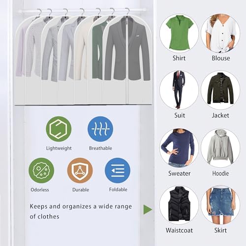 Clear Garment Bags for Hanging Clothes, 12 Pack 40 Inch Suit Covers