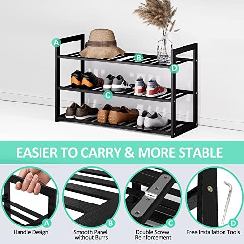Jripae 3 Tier 32.5inch Long Bamboo Shoe Rack for Entryway Closet Garage